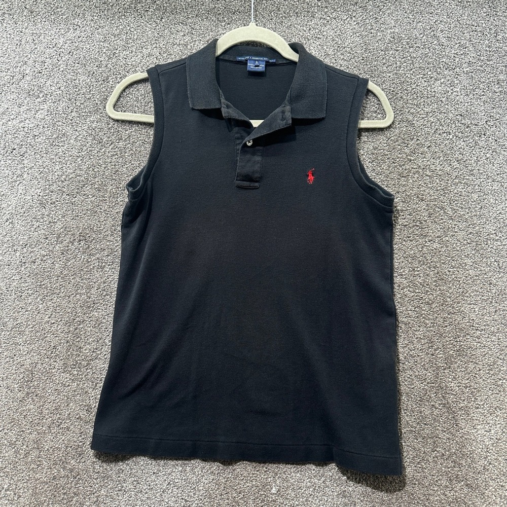 Ralph Lauren Sport Womens Small Black Sleeveless Polo Shirt Red Pony Cotton